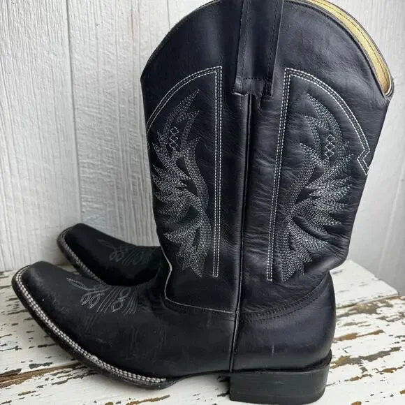 Dos Amigos Western Wear Black Pointed Toe Men's Boots Size 9 Mexico Leather